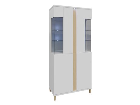 Boekenkast Florem IV (Wit + Glanzend wit + Licht hout)