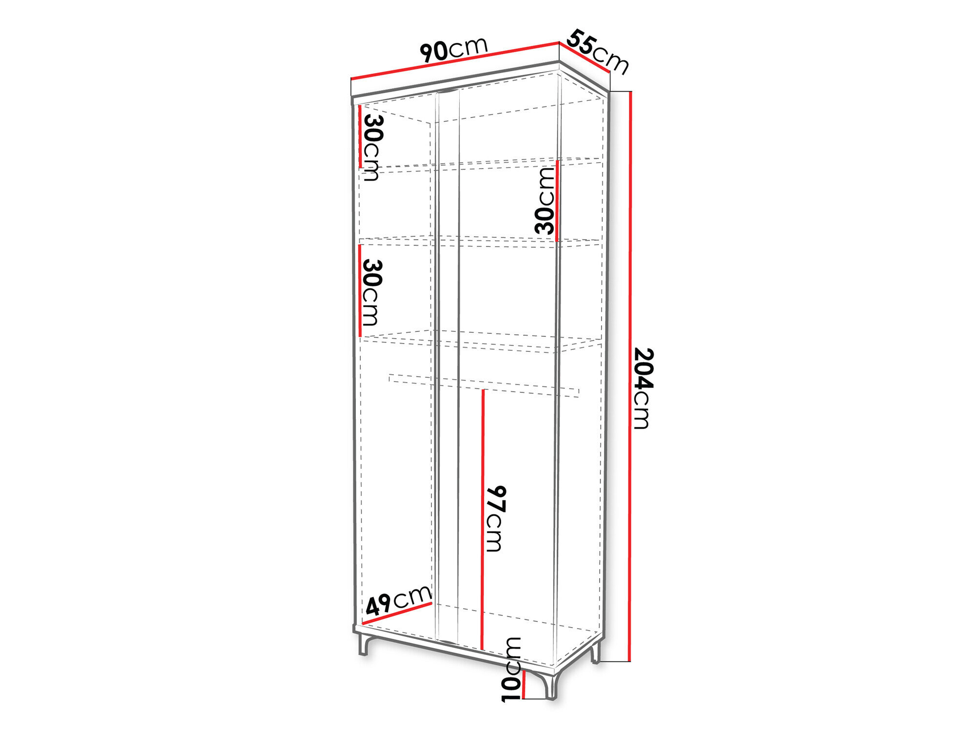 Garderobeskab Florem (Hvid + Glansfuld hvid + Blank sort)