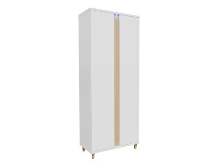 Garderobeskab Livseri 114 (Hvid + Glansfuld hvid + Lyst træ)