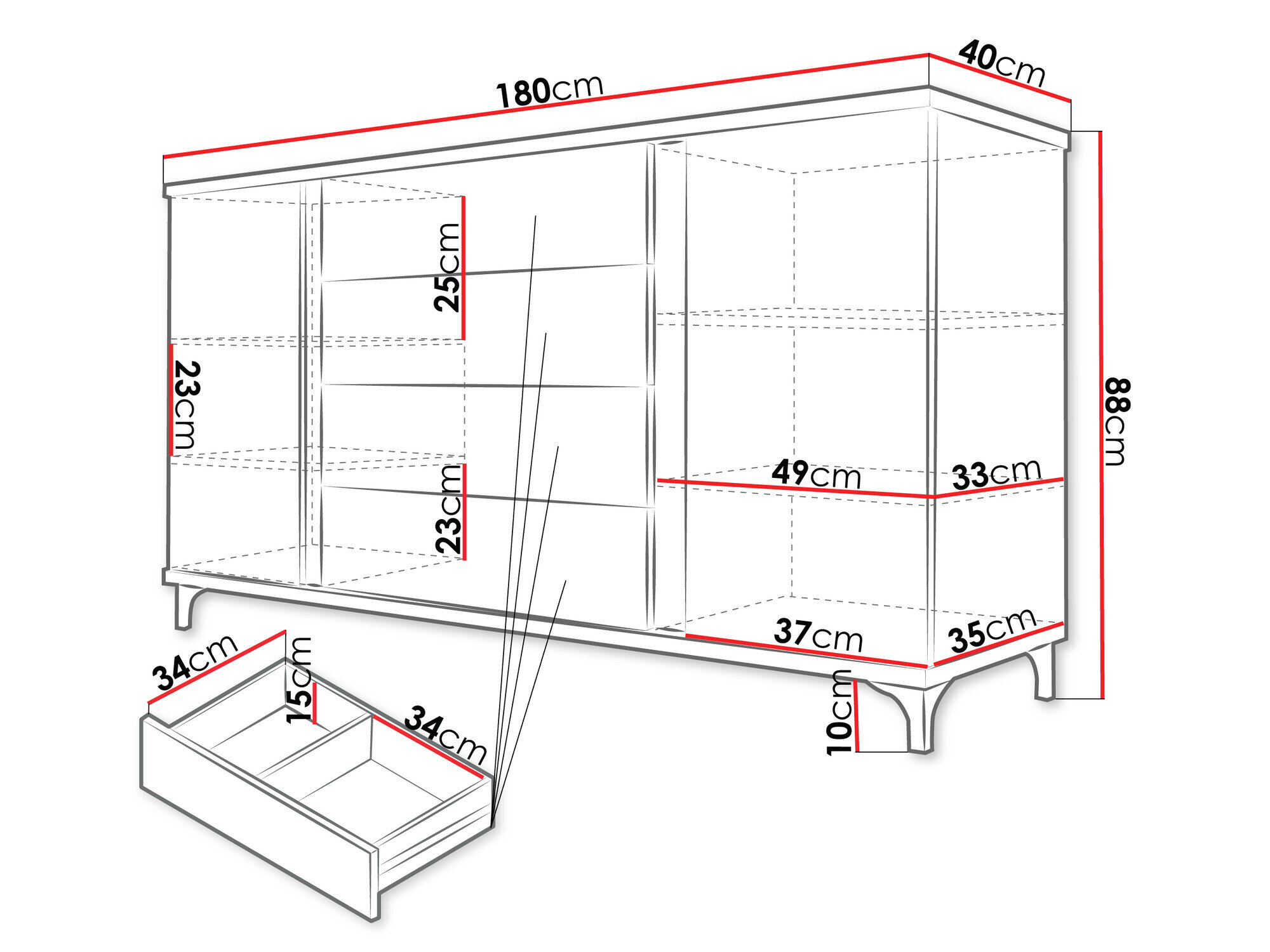 Kommode Florem (Hvid + Glansfuld hvid + Blank sort)