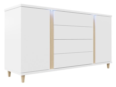 Kommode Florem (Hvid + Glansfuld hvid + Lyst træ)