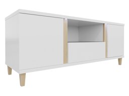 TV-meubel Florem (Wit + Glanzend wit + Licht hout)