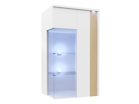 Wandkast Florem I (Wit + Glanzend wit + Licht hout)