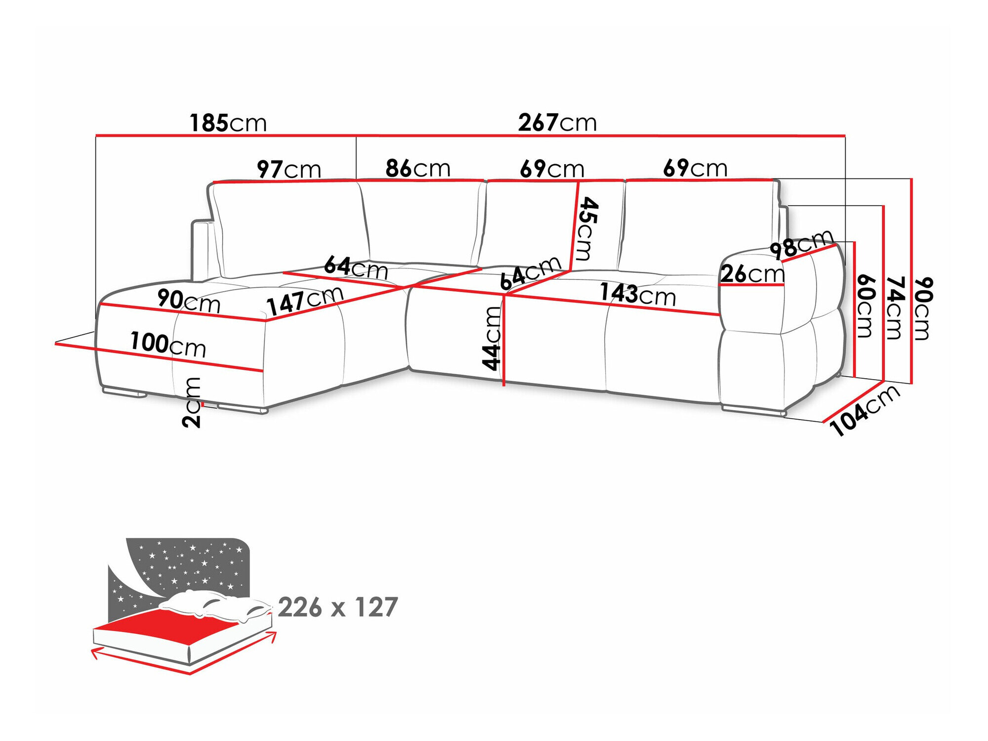 Hjørnesofa Lincoln 198 (Artico Antracit)