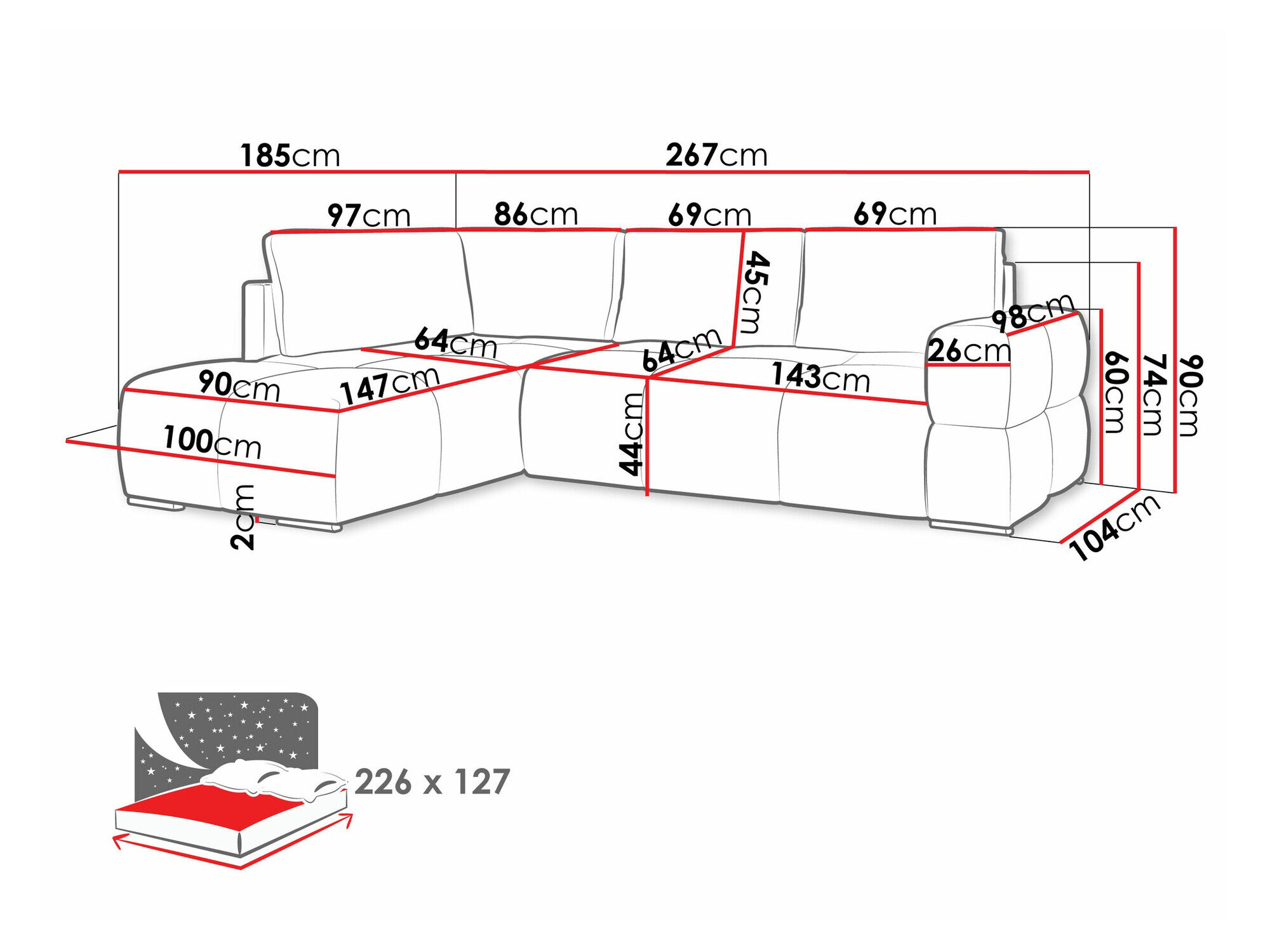 Hjørnesofa Lincoln 198 (Artico Stål)