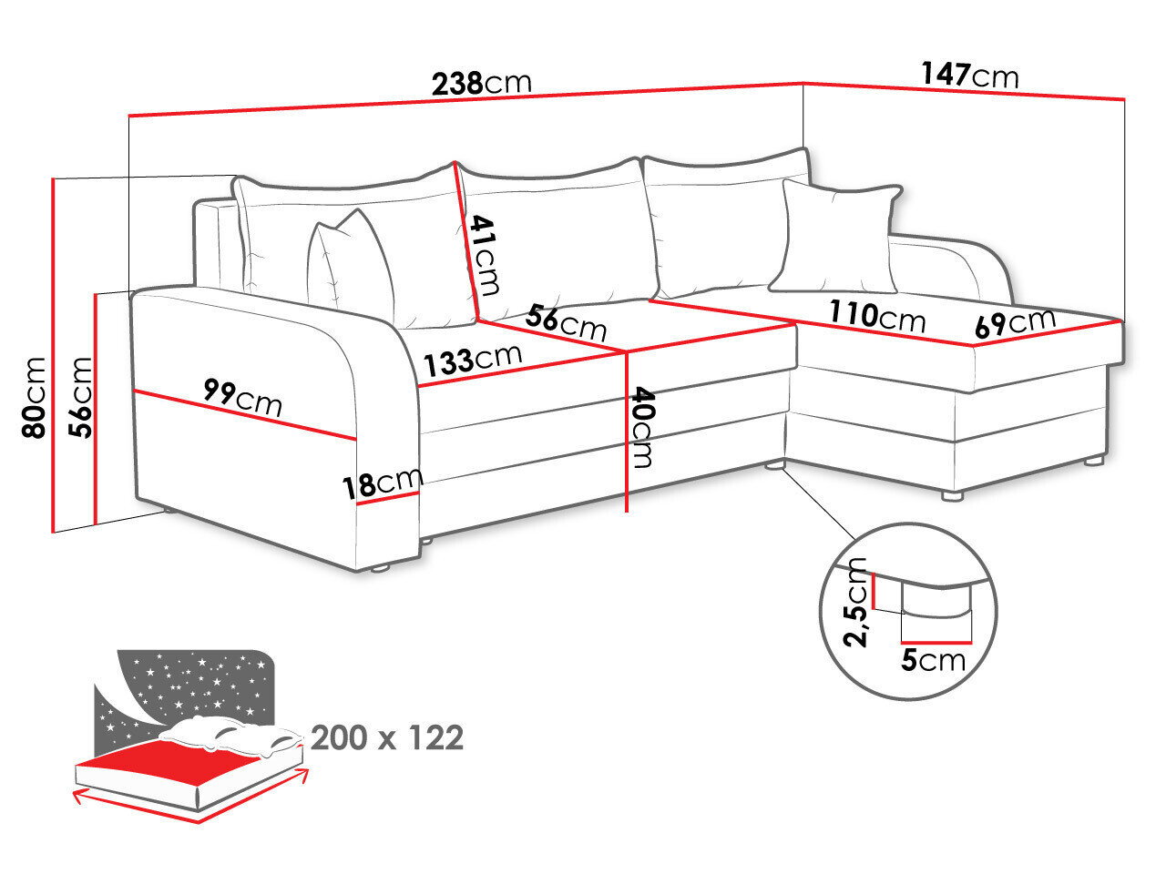 Hjørnesofa Comfivo 135 (Mikrofaza 15 + Mikrofaza 22)