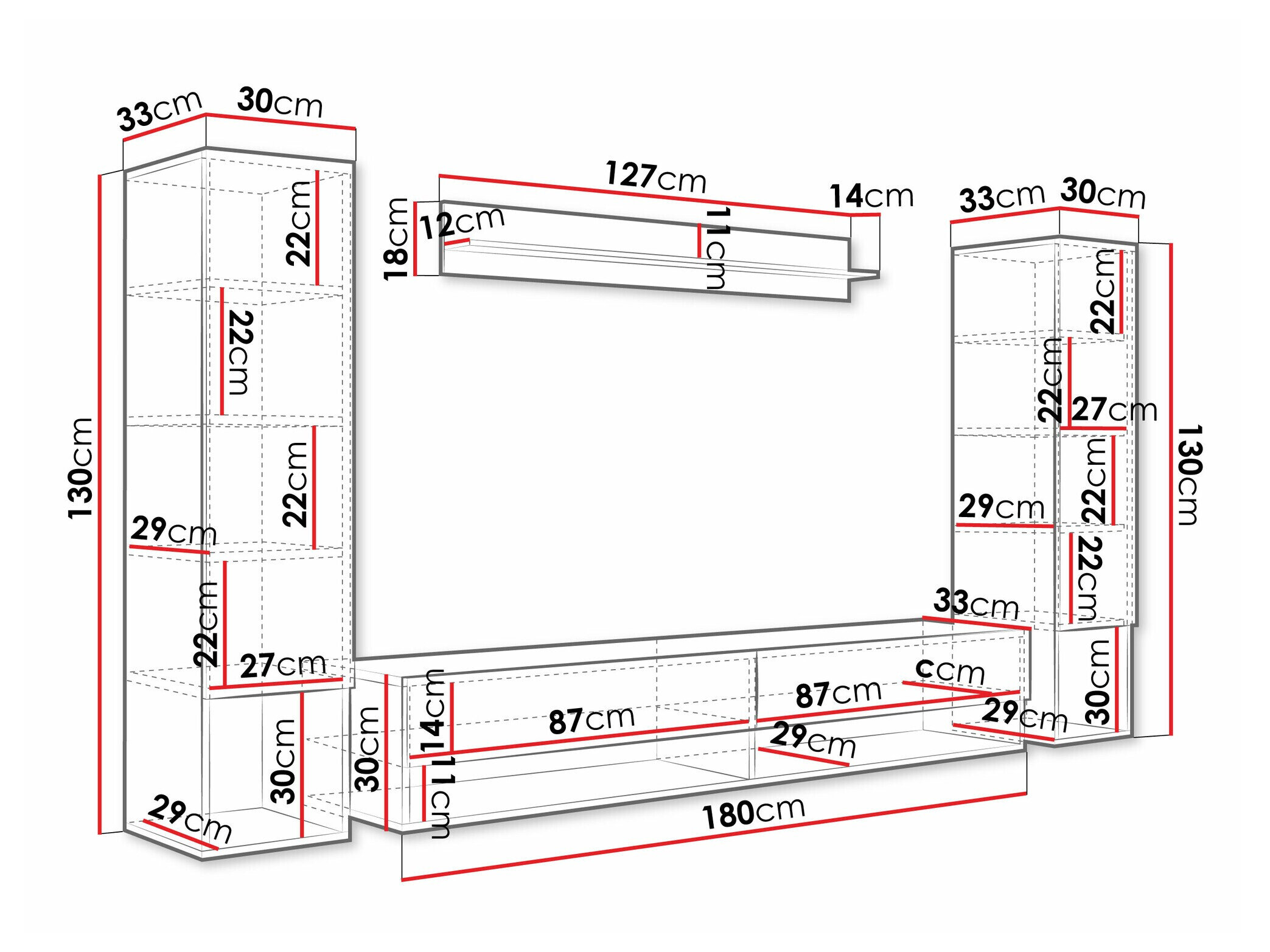 Woonkamerset Sarasota 176 (Wit + Glanzend wit)