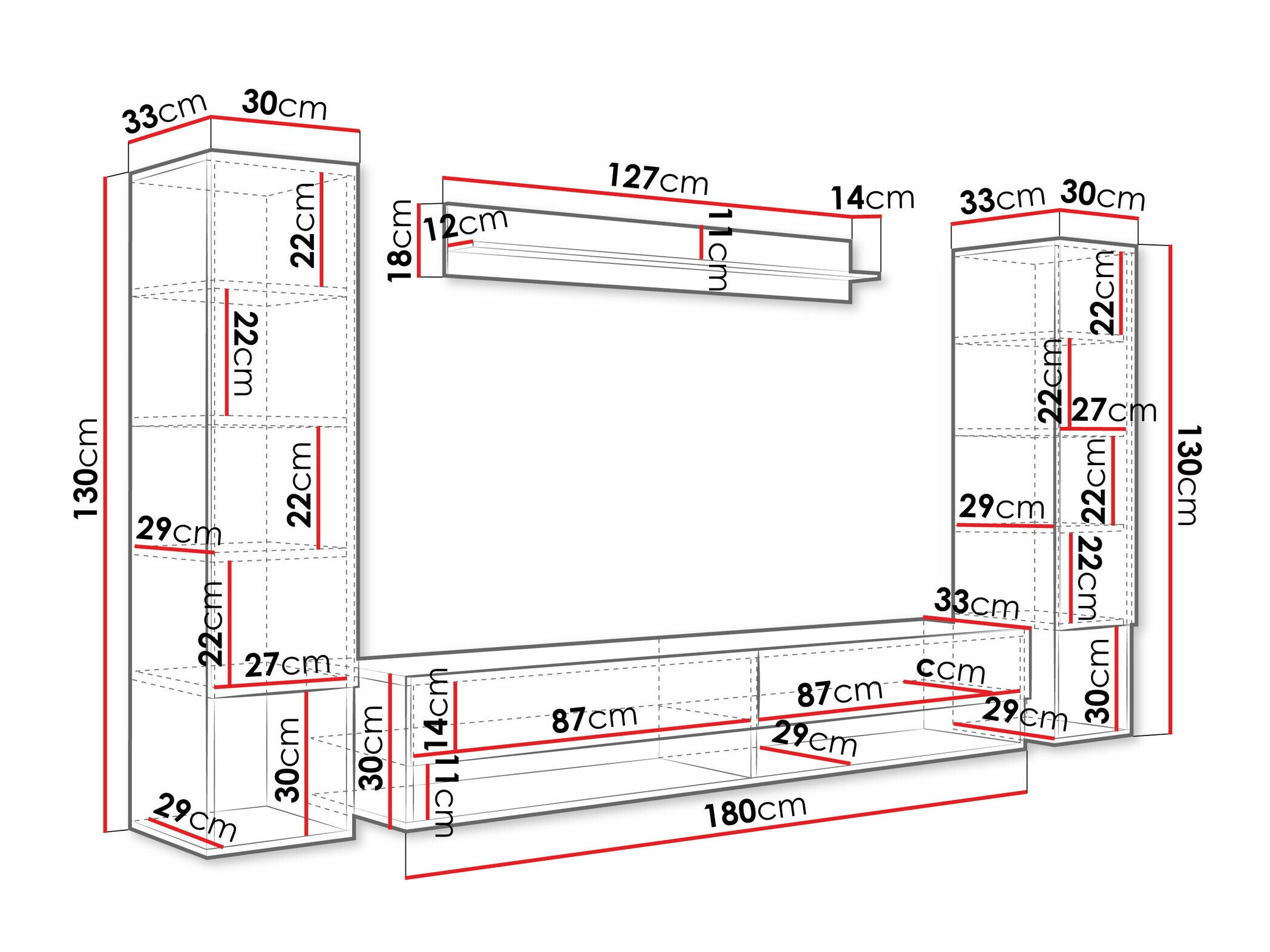 Woonkamerset Sarasota 176 (Wit + Glanzend wit)