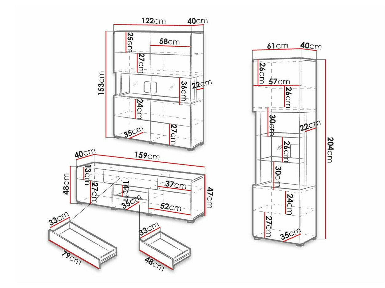 Stuemøbelsæt Torsone 104 (Antracit + Gloss antracit + Grandson eg)