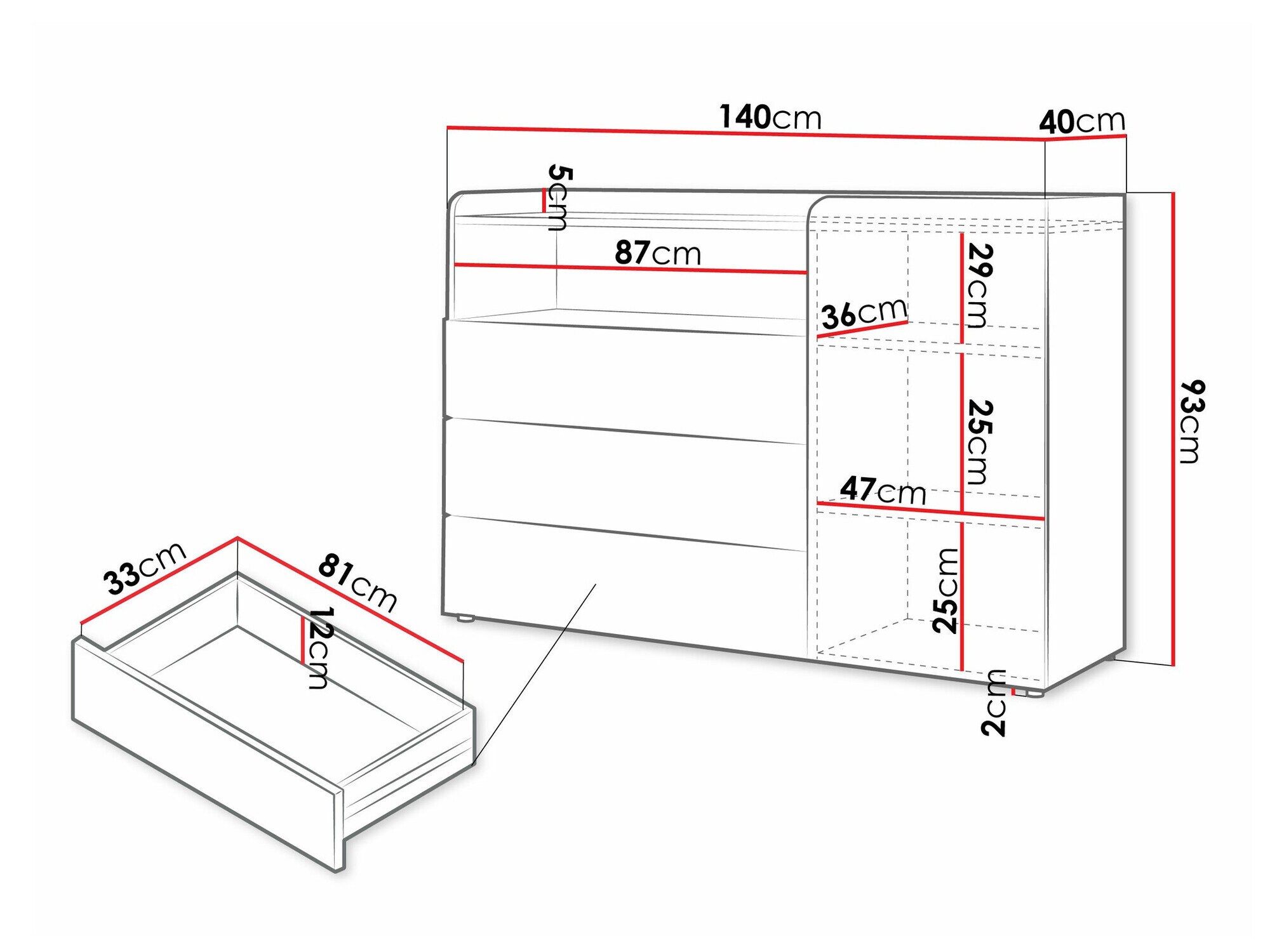 Kommode Domcali 107 (Grå + Egetræ)