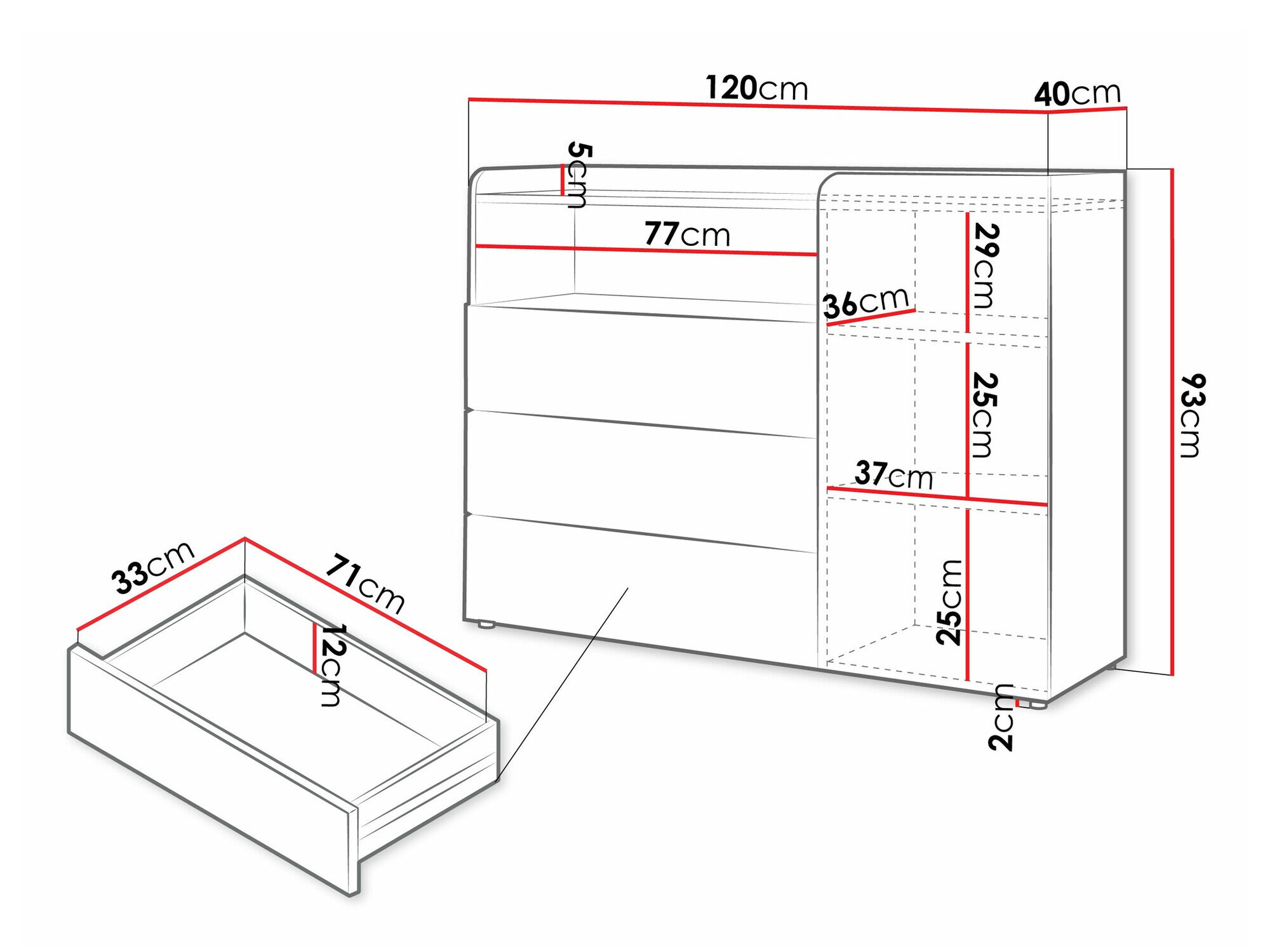 Kommode Domcali 108 (Grå + Egetræ)