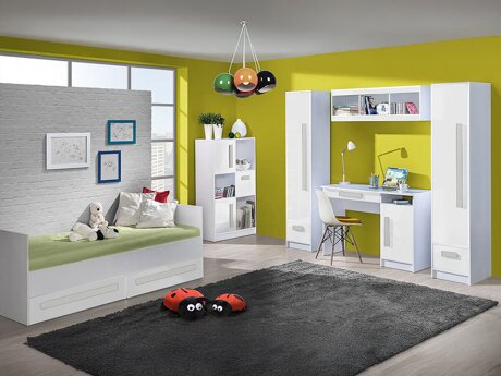 De reeks van de kinderkamer Merevari 108 (Wit + Glanzend wit + Grijs)