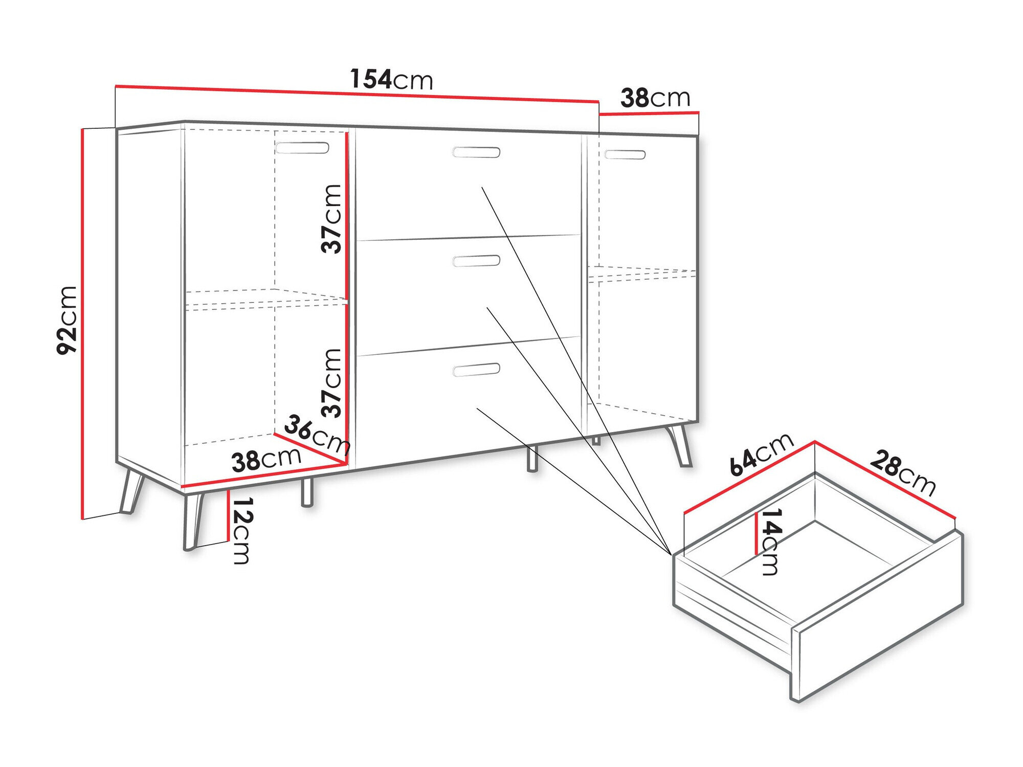 Kommode Comfivo Teslomo 109 (Hvid + Glansfuld hvid)