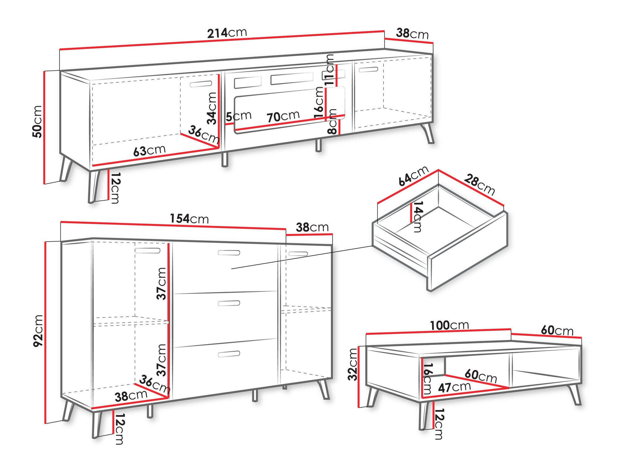 Stuemøbelsæt Comfivo Capella (Hvid + Glansfuld hvid)