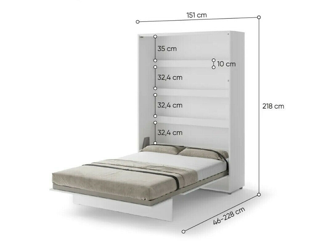 Vægseng Concept Pro Lenart Levfere 138 (Glansfuld hvid + Grå)