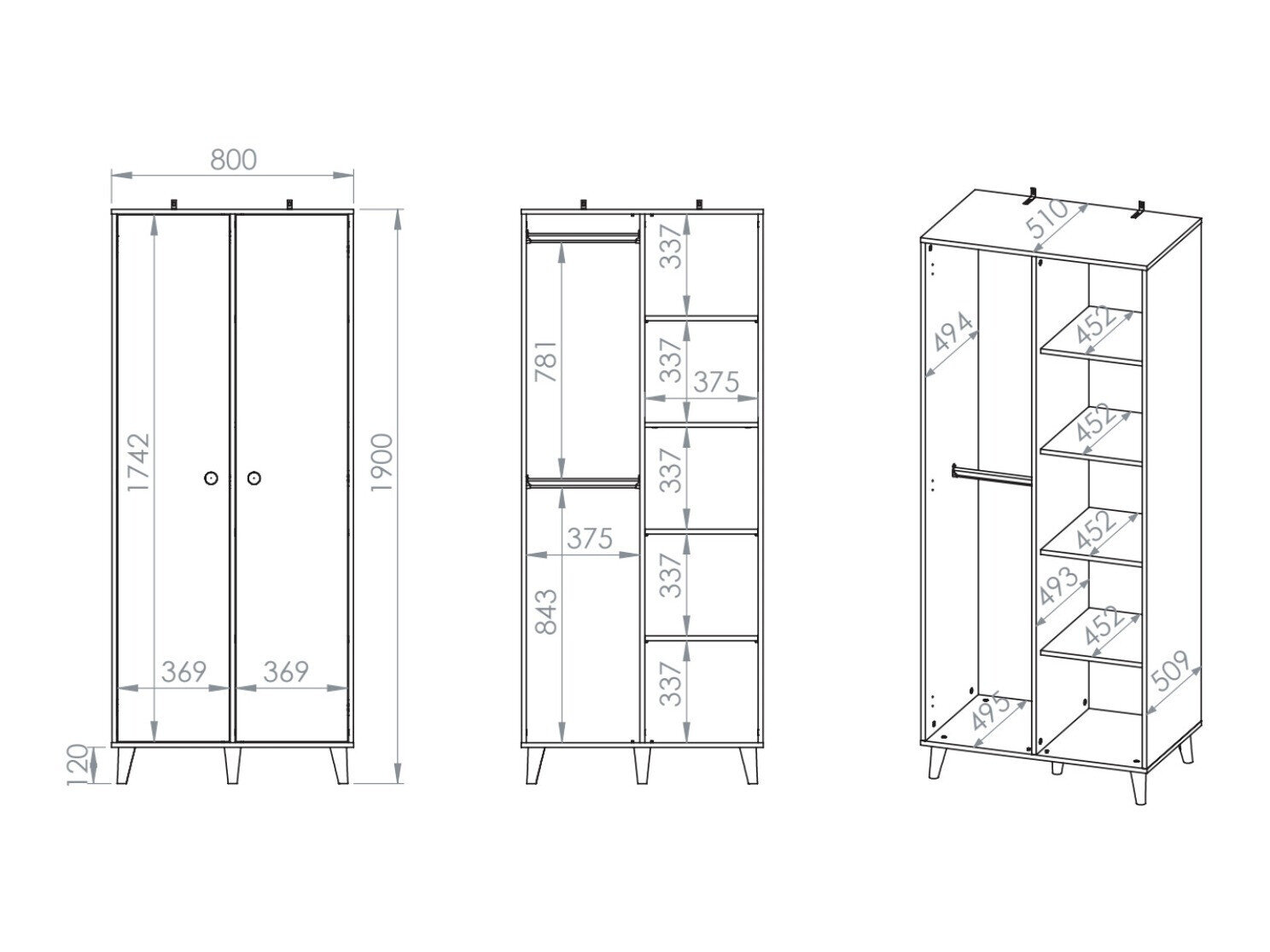 Garderobeskab Tortoli 101 (Grå)