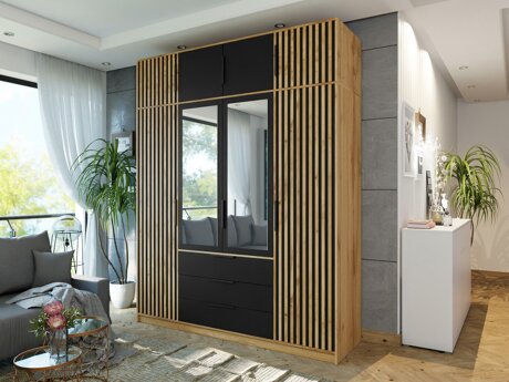 Armoire Collis II (Chêne wotan + Noir)