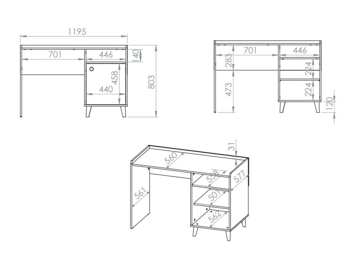 Skrivebord Tortoli 106 (Grå)