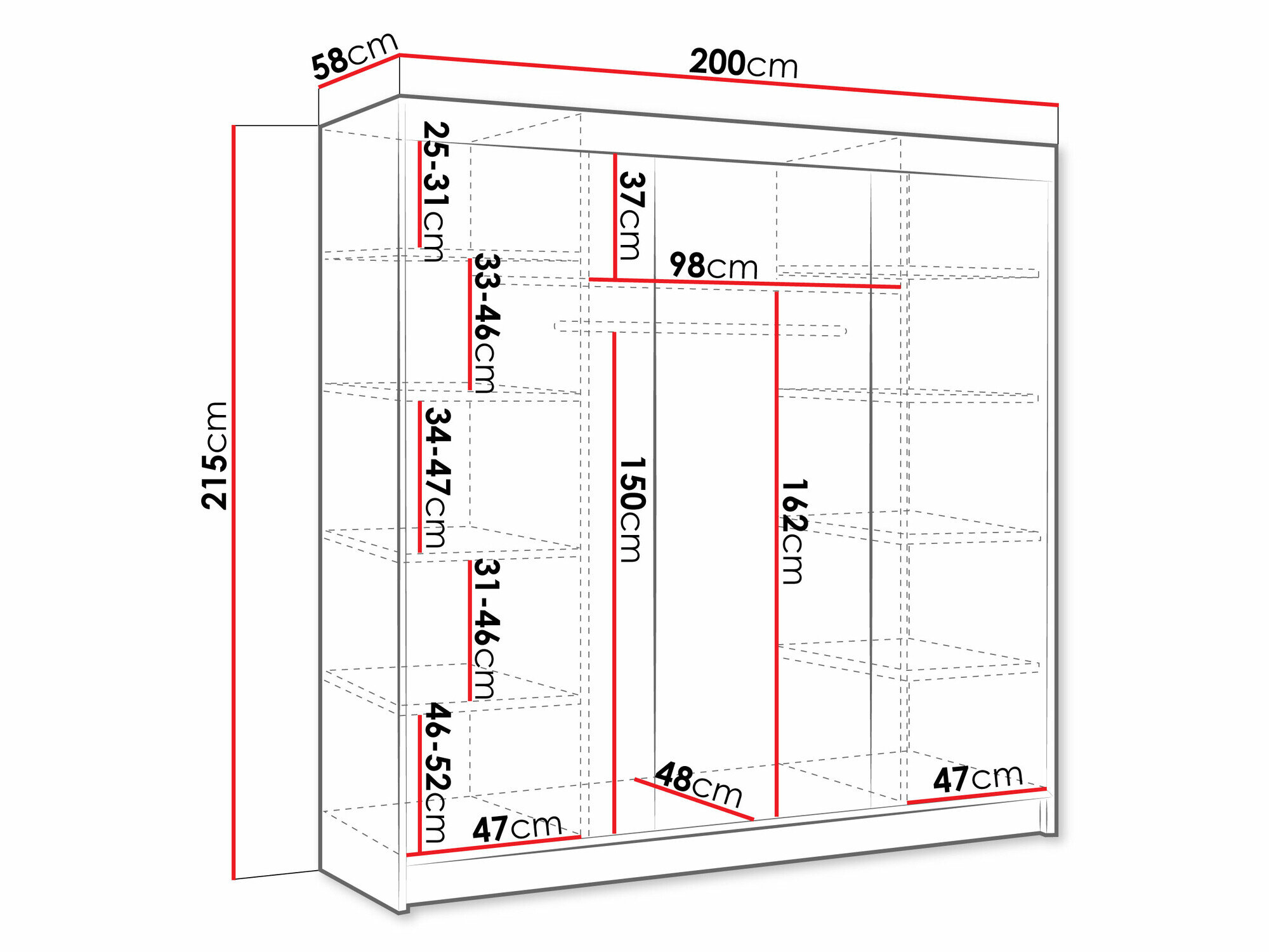 Garderobeskab Closico 159 (Hvid + Sort)