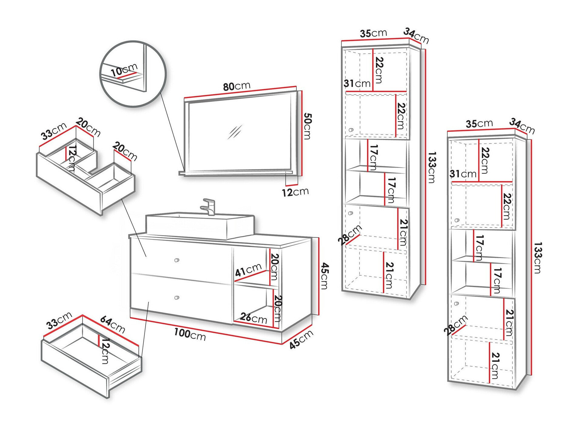 Badeværelsessæt Ophruvi 102 (Hvid + Hvid marmor)