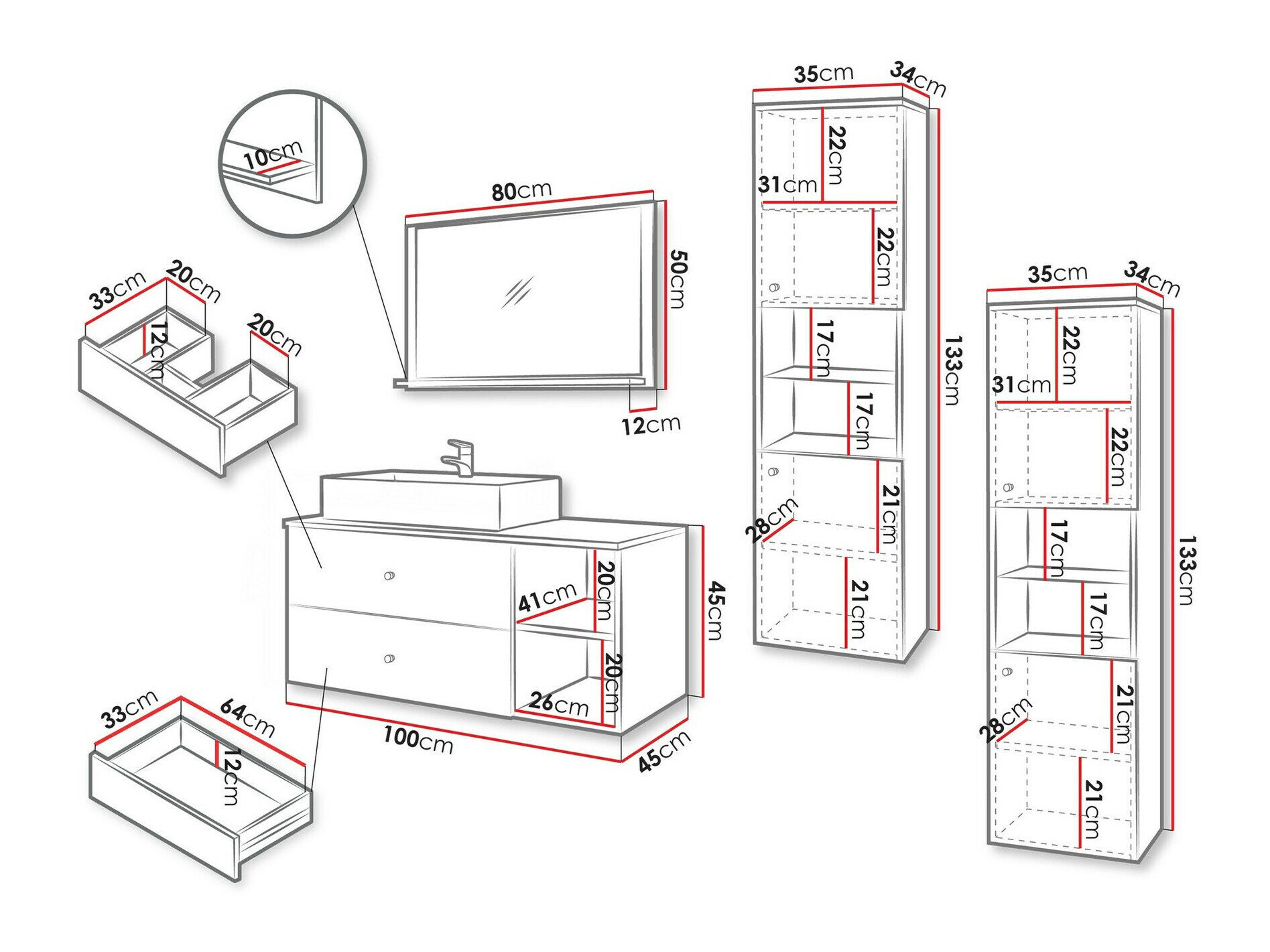 Badeværelsessæt Ophruvi 102 (Sort + Sort marmor)