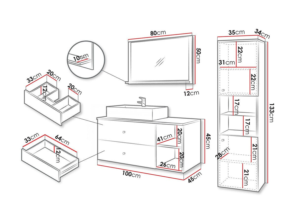 Badeværelsessæt Salus II (Hvid + Hvid marmor)