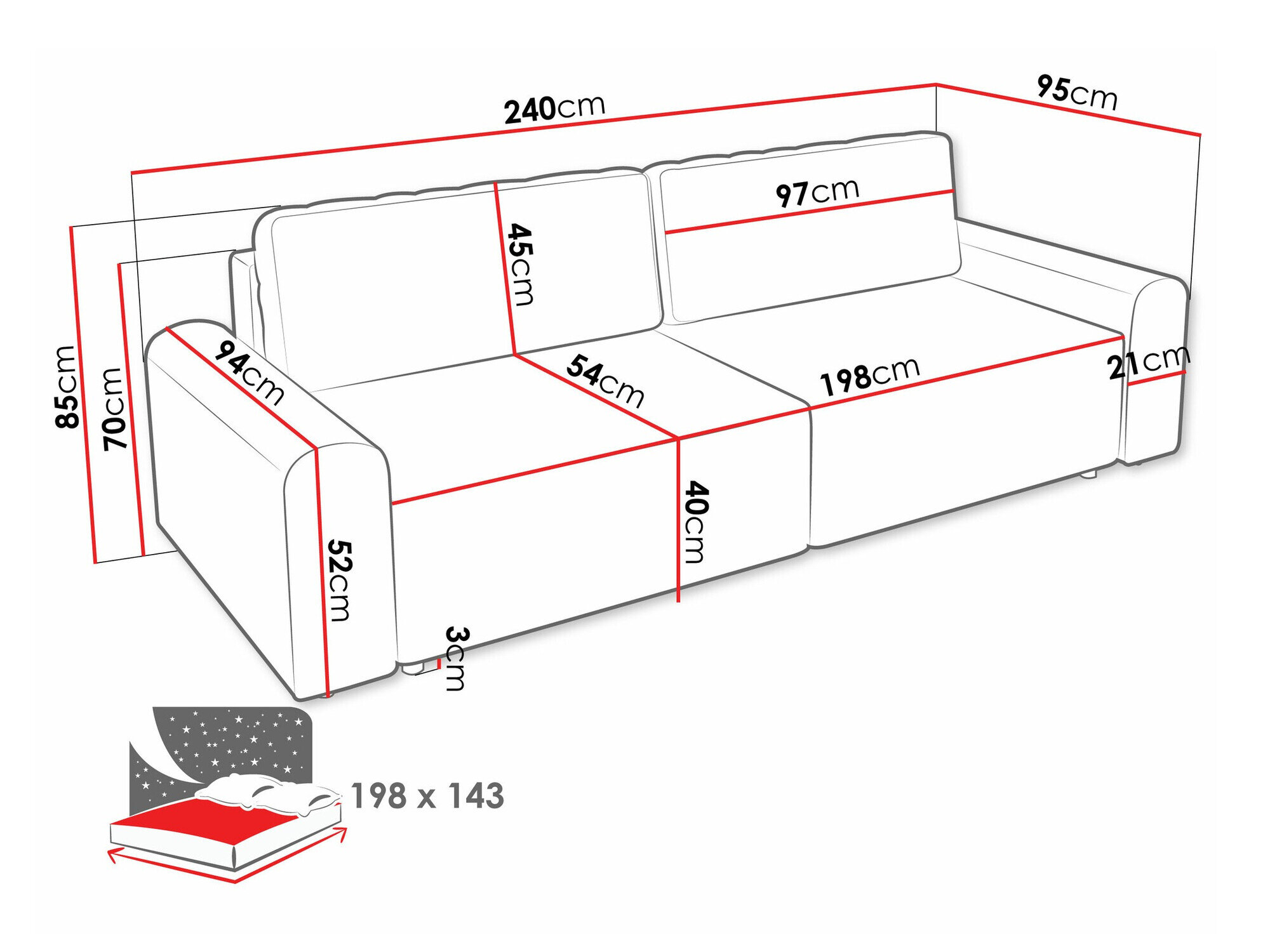 Sovesofa Stonecrest 107 (Sierra 746)