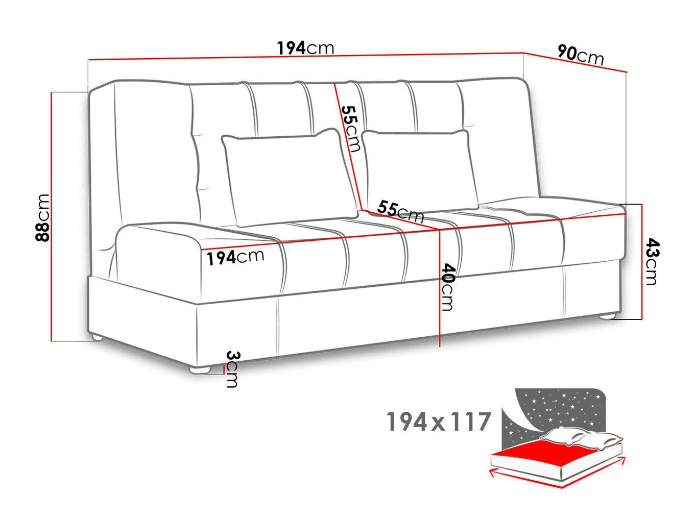 Sovesofa Columbus 120 (Neve 90)