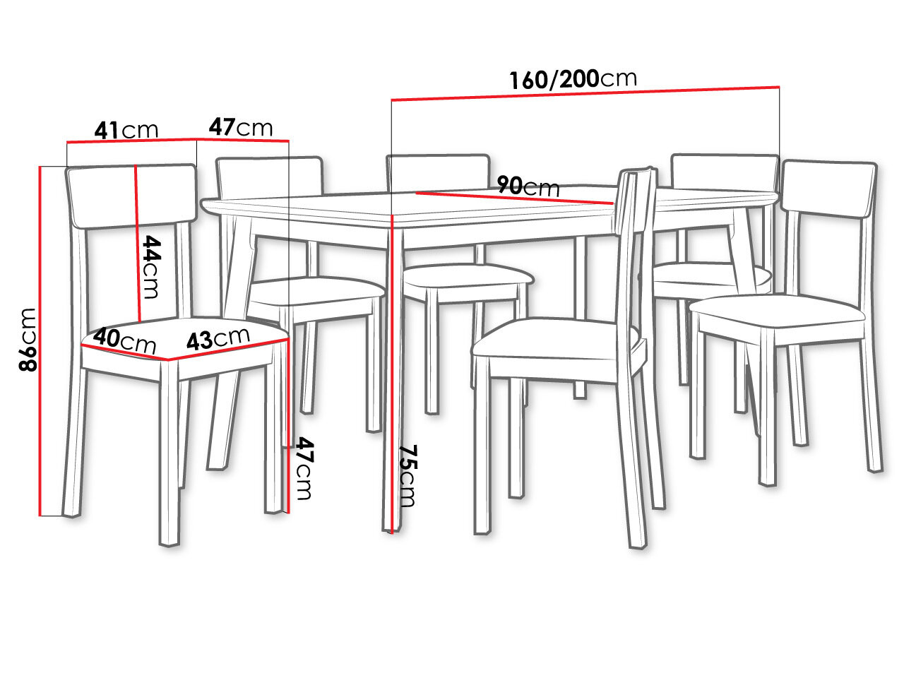 Spisestuesæt Victorville 350 (Hvid + Sort)