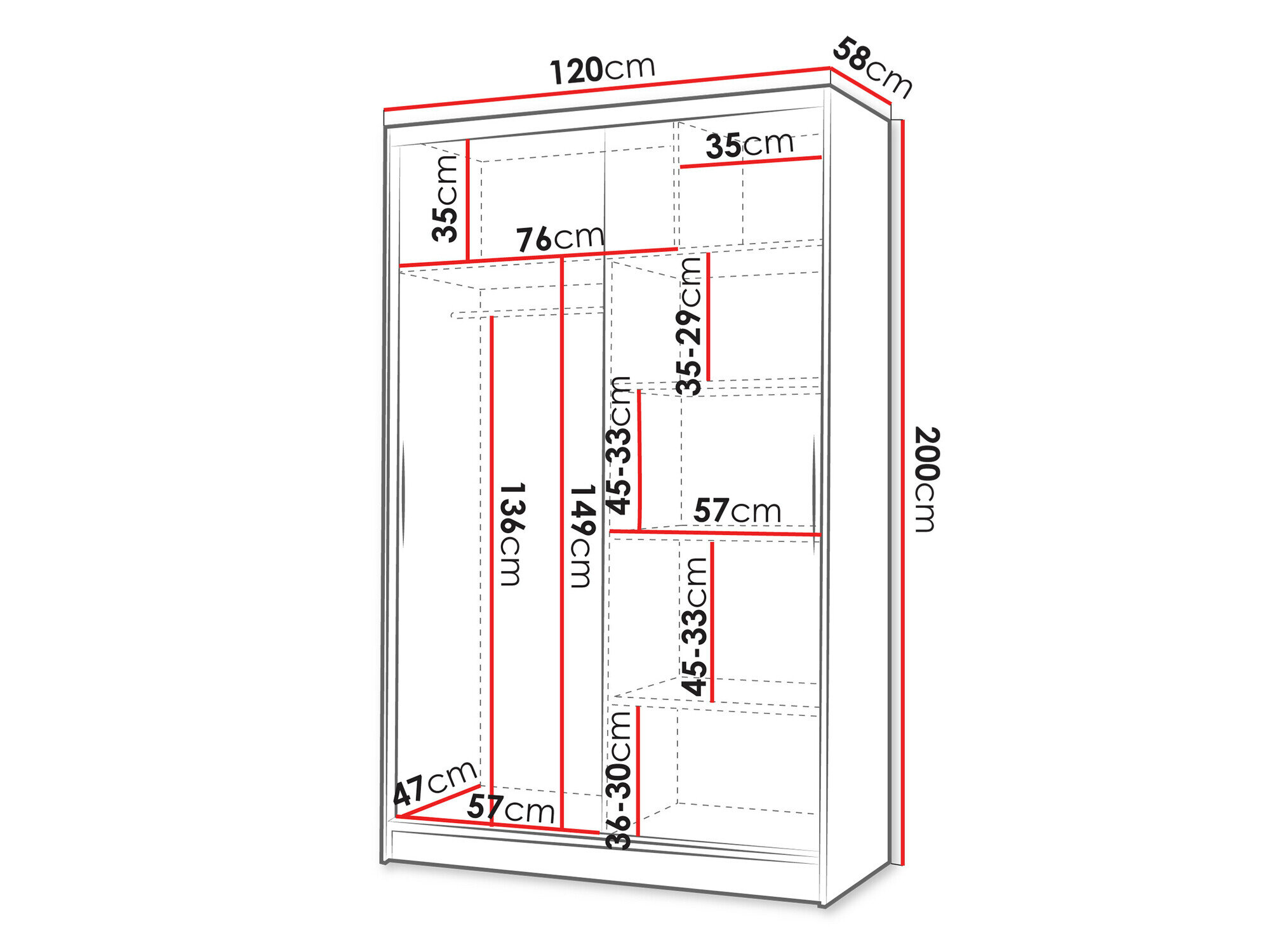 Garderobeskab Closico 147 (Sort + Hvid)