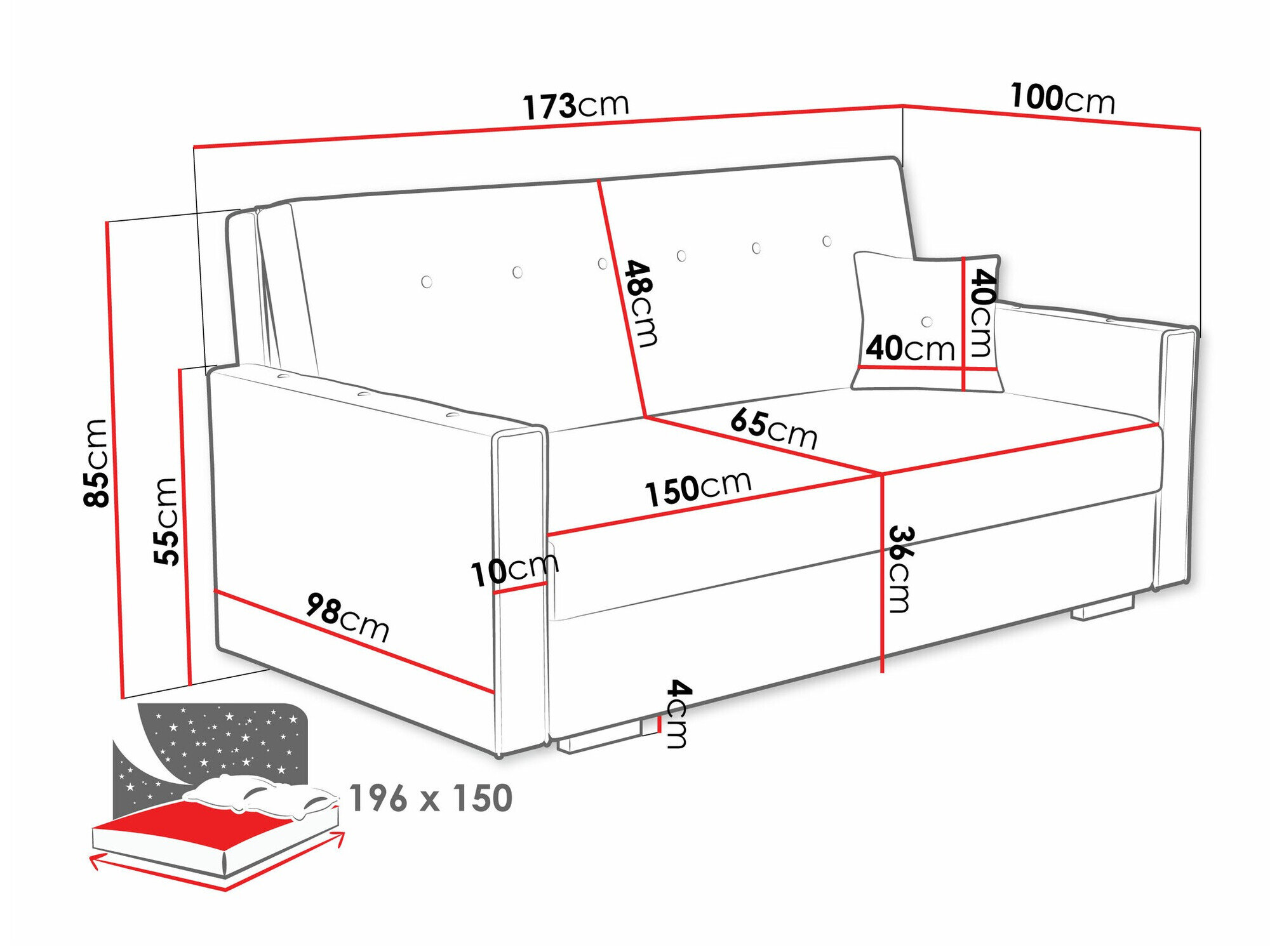 Sovesofa Columbus 233 (Coral 75)