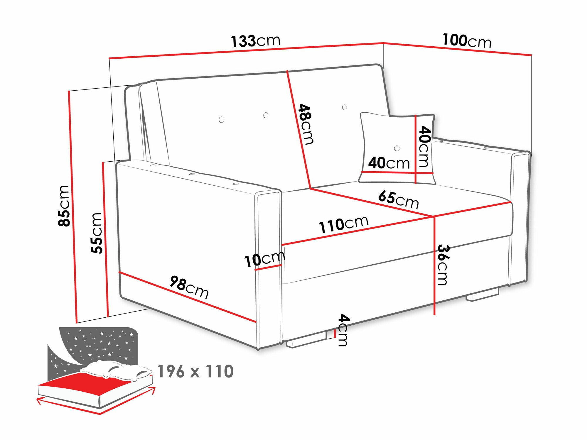 Sovesofa Caelrin II (Coral 55)