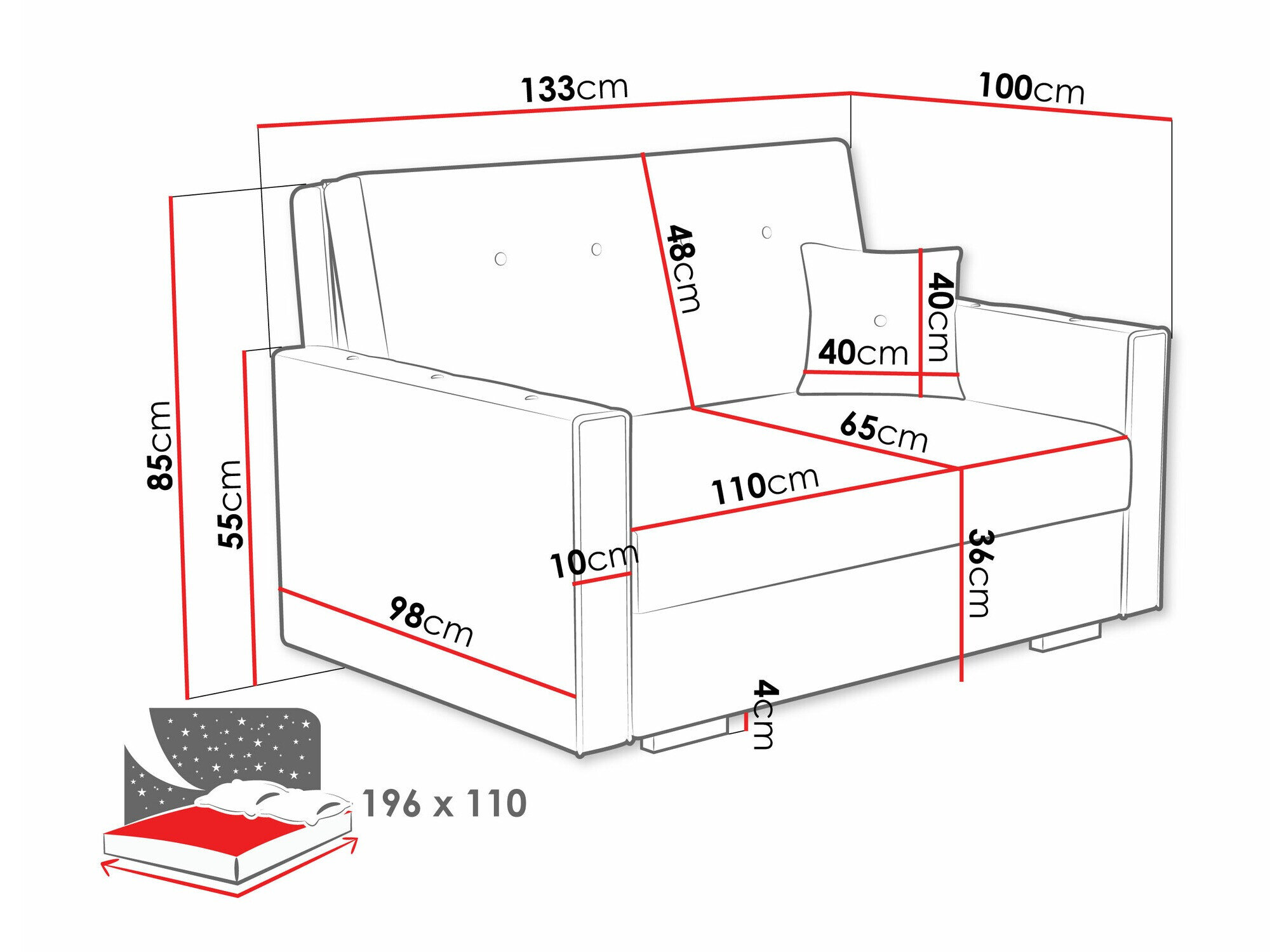 Sovesofa Columbus 235 (Coral 65)
