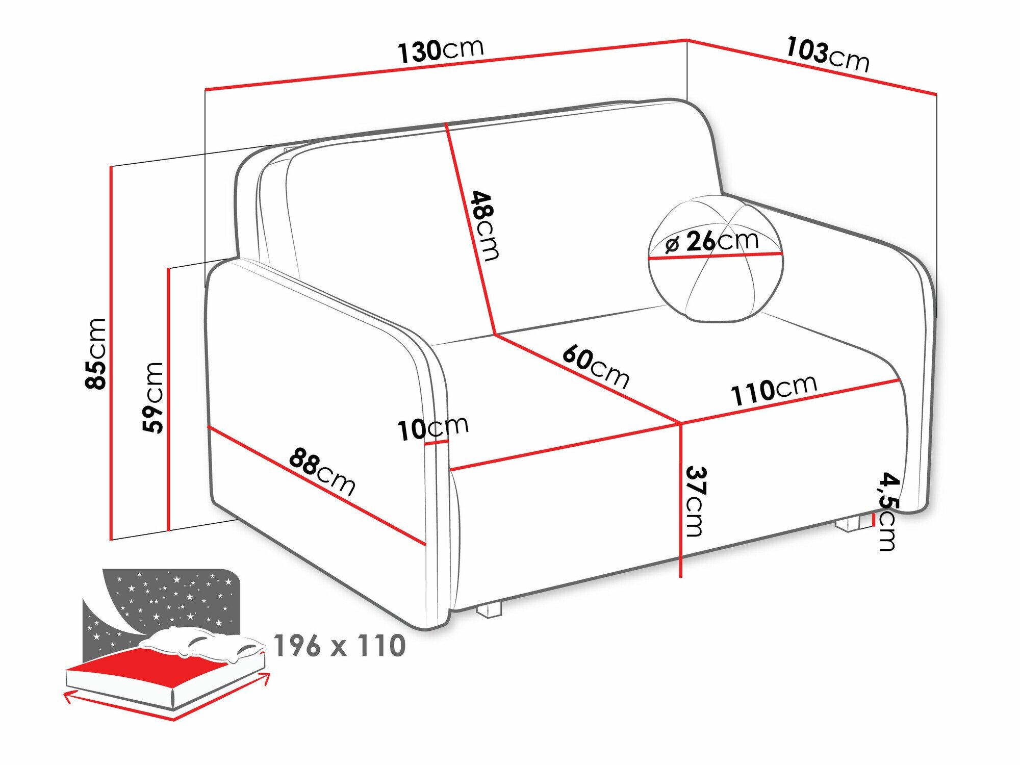 Slaapbank Poetal II (Coral 80)