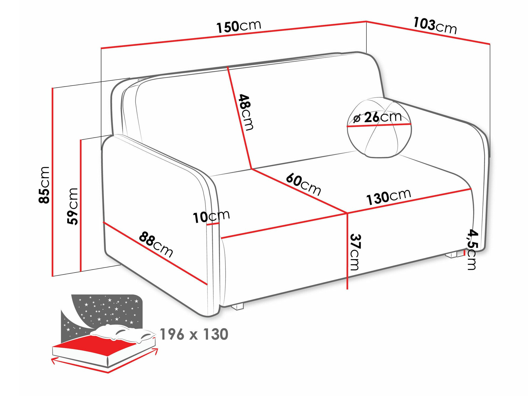 Slaapbank Poetal III (Coral 45)