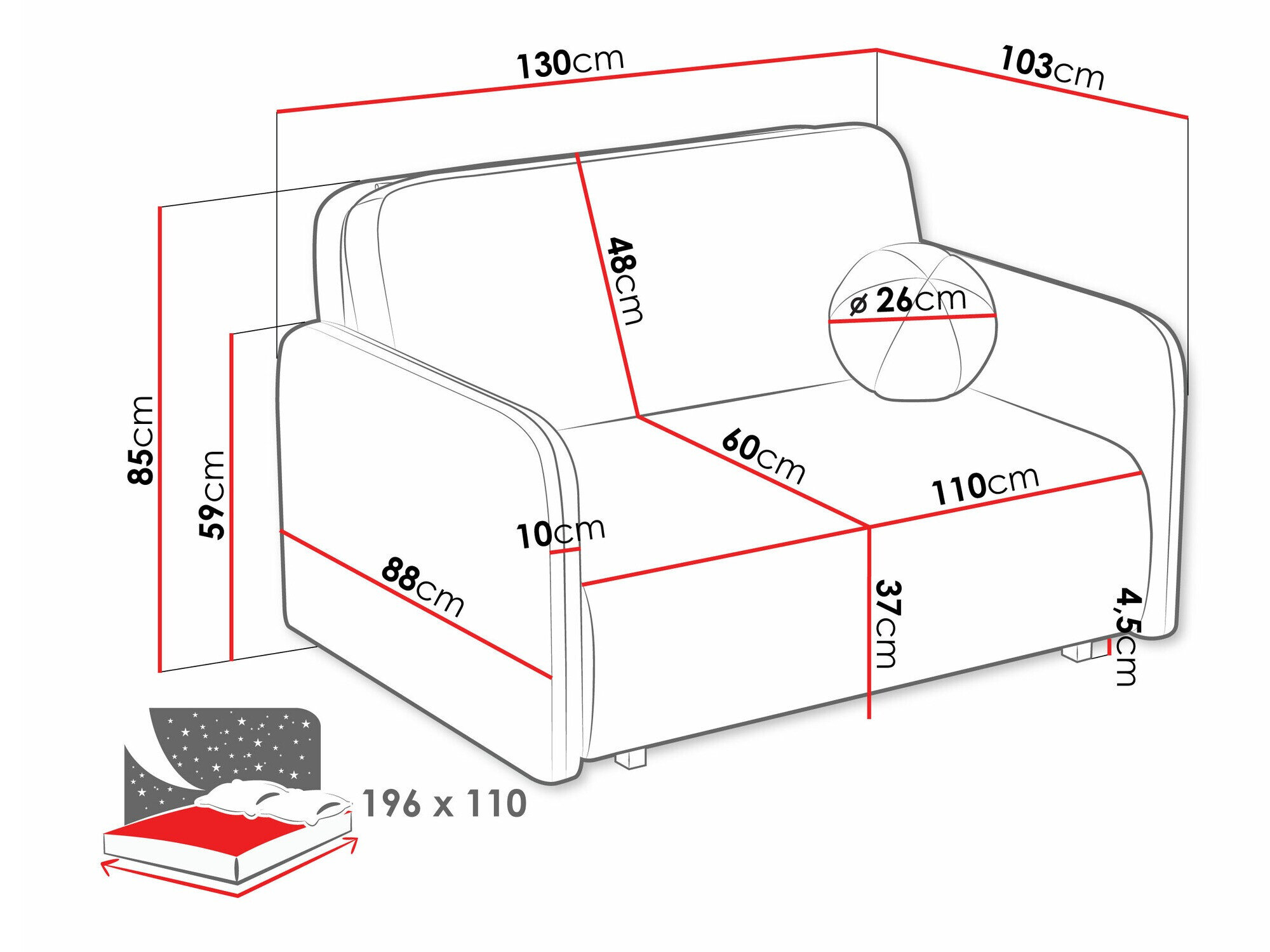 Sovesofa Columbus 239 (Coral 55)