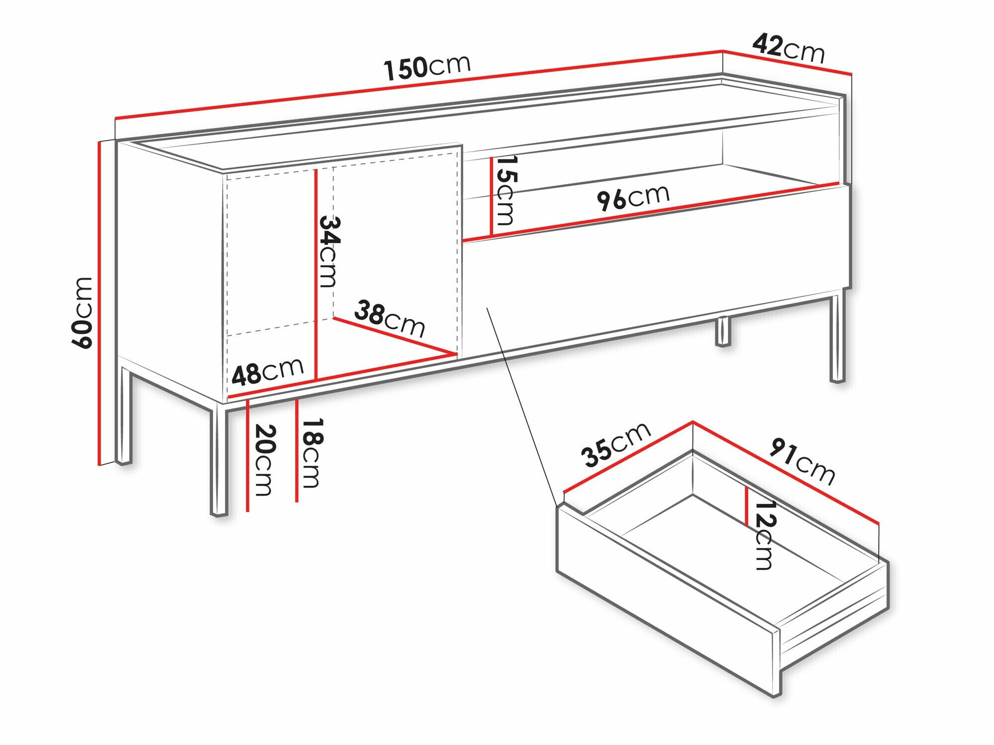 TV-bord Lunole 108 (Artisan eg + Sort)