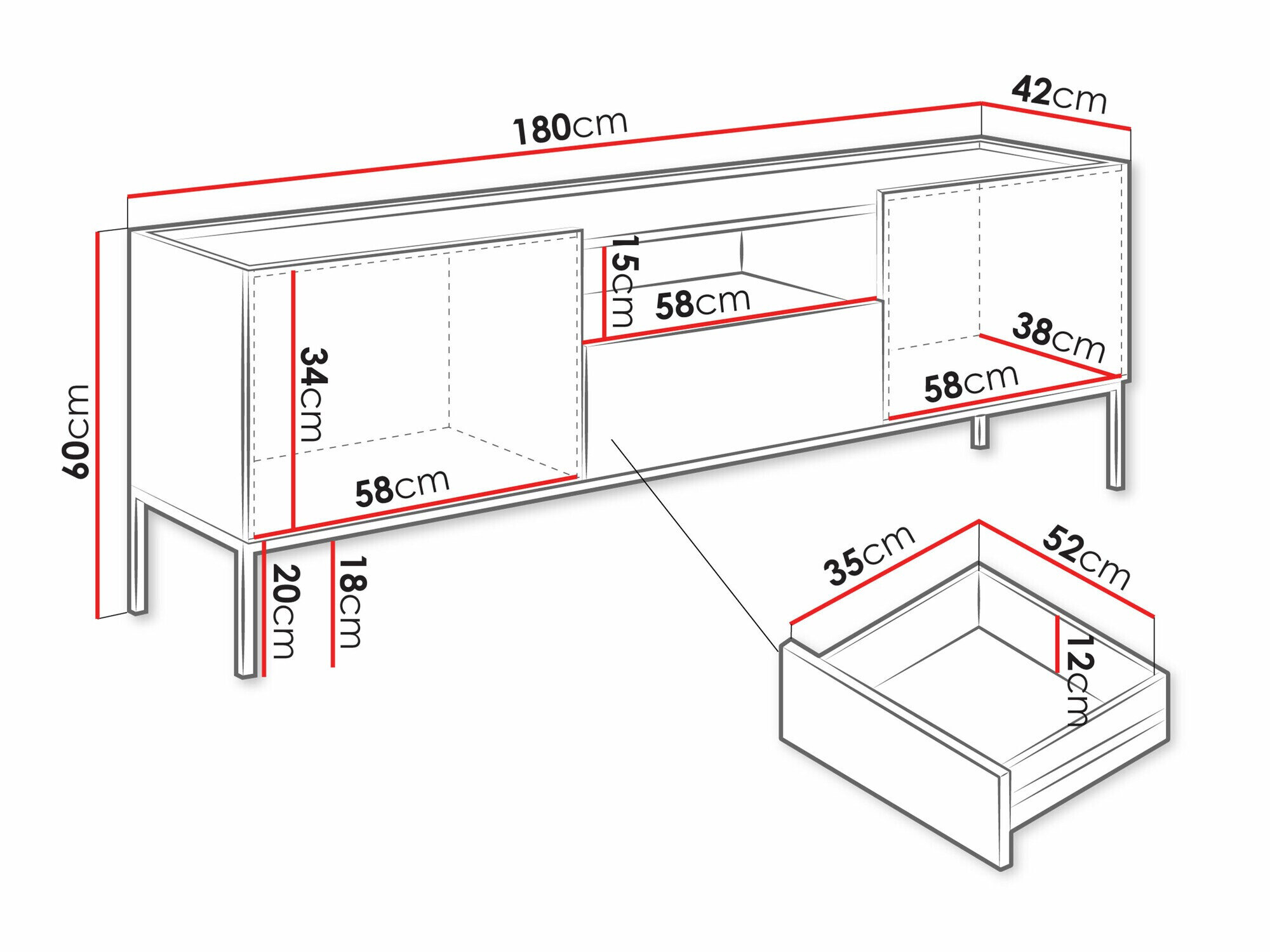 TV-bord Lunole 109 (Artisan eg + Sort)