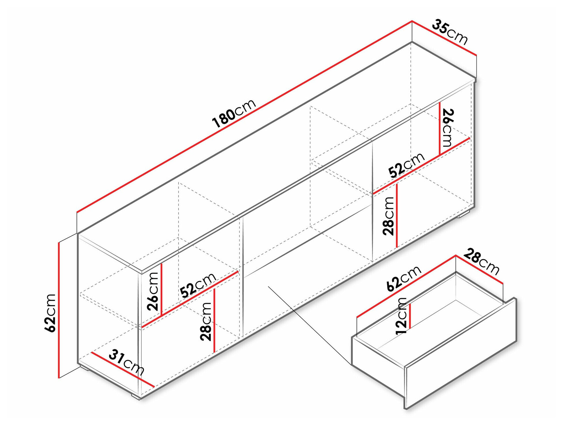 TV-bord Sarasota 190 (Hvid + Glansfuld hvid)