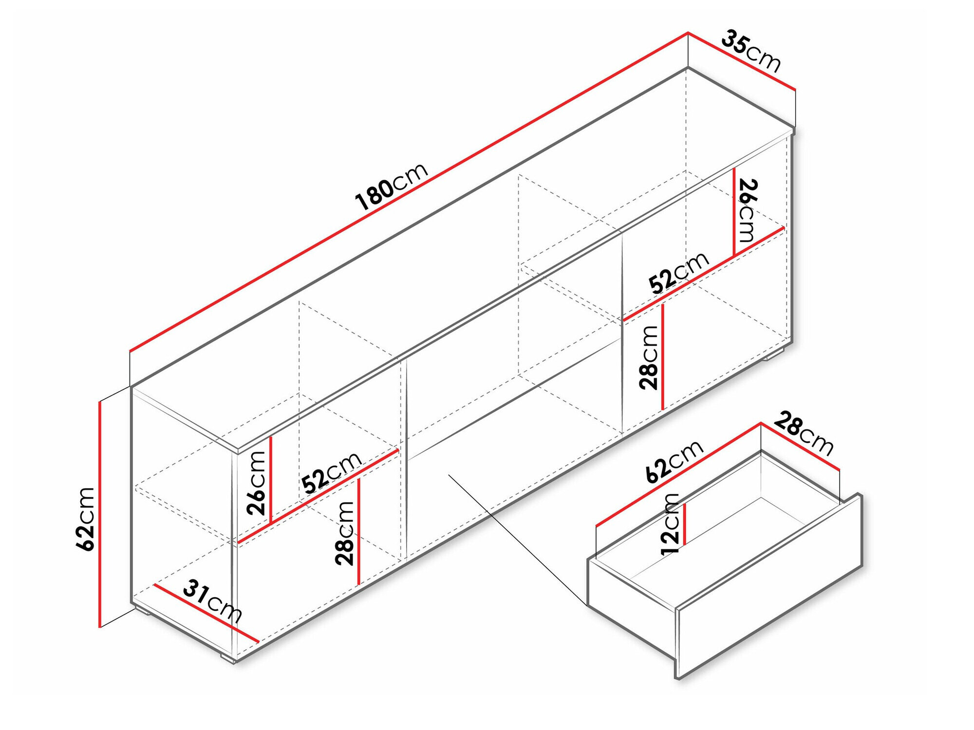 TV-bord Sarasota 190 (Matera grå + Glansfuld hvid)