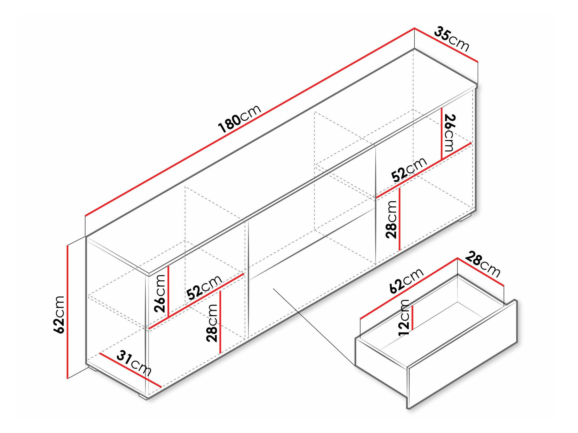 TV-meubel Mirfivo 104 (Matera grijs + Glanzend wit)