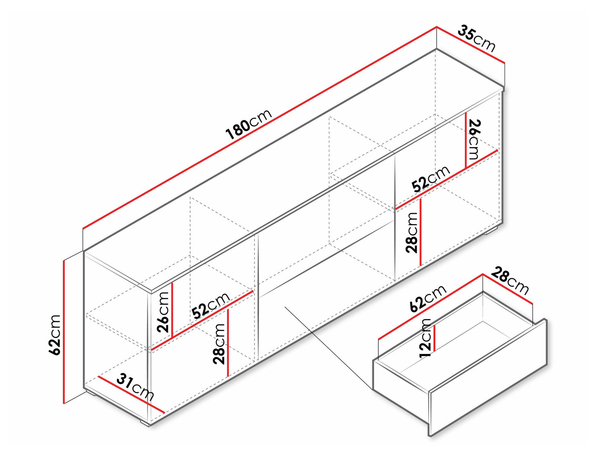 TV-meubel Mirfivo 104 (Wit + Glanzend wit)