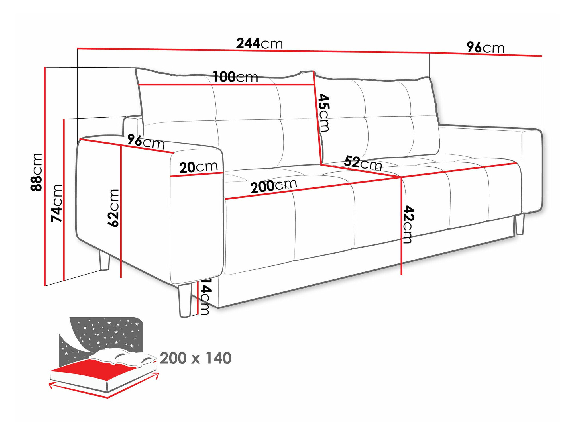 Slaapbank Delaware 104 (Bluvel 28)