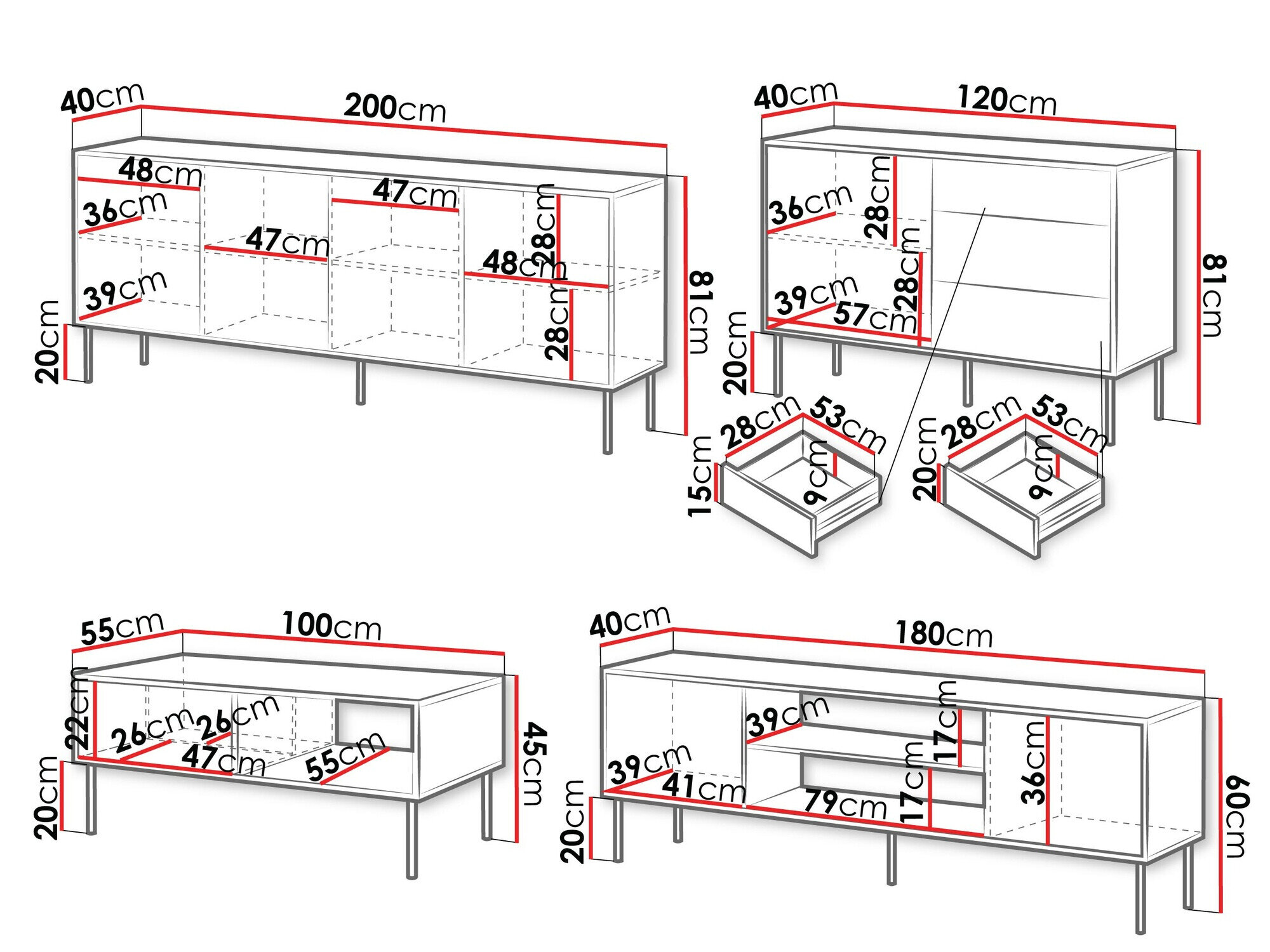 Stuemøbelsæt Flosoru 110 (Sort)