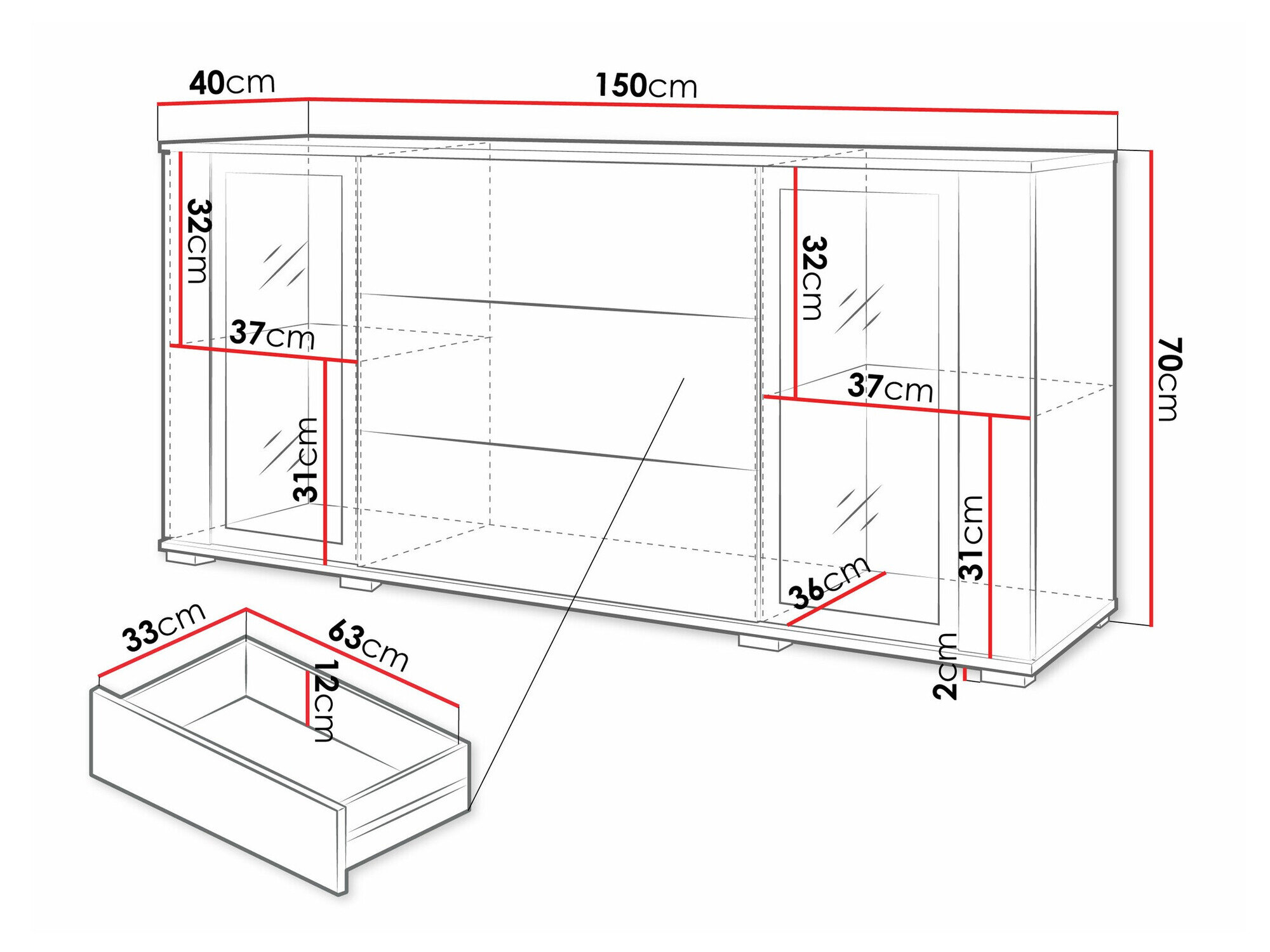 Kommode Torcame 101 (Hvid + Glansfuld hvid)