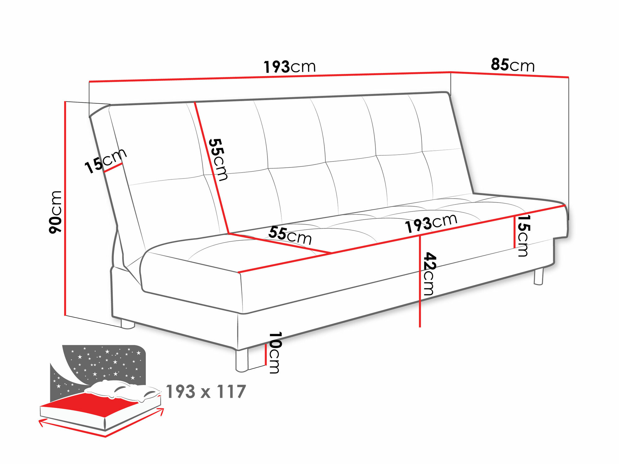 Sovesofa Columbus 184 (Poso 22)