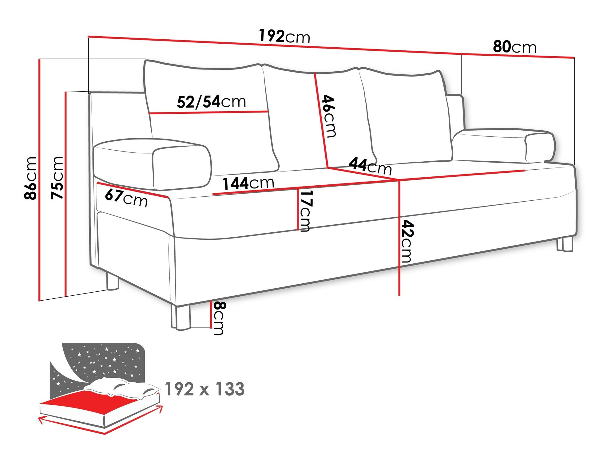 Sovesofa Comfivo 125 (Lux 05 + Evo 32)