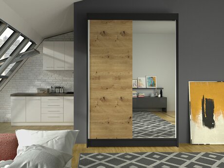 Kledingkast Closico Salvor I (Zwart + Artisan eiken)