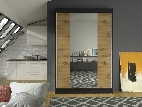 Kledingkast Closico Salvor II (Zwart + Artisan eiken)