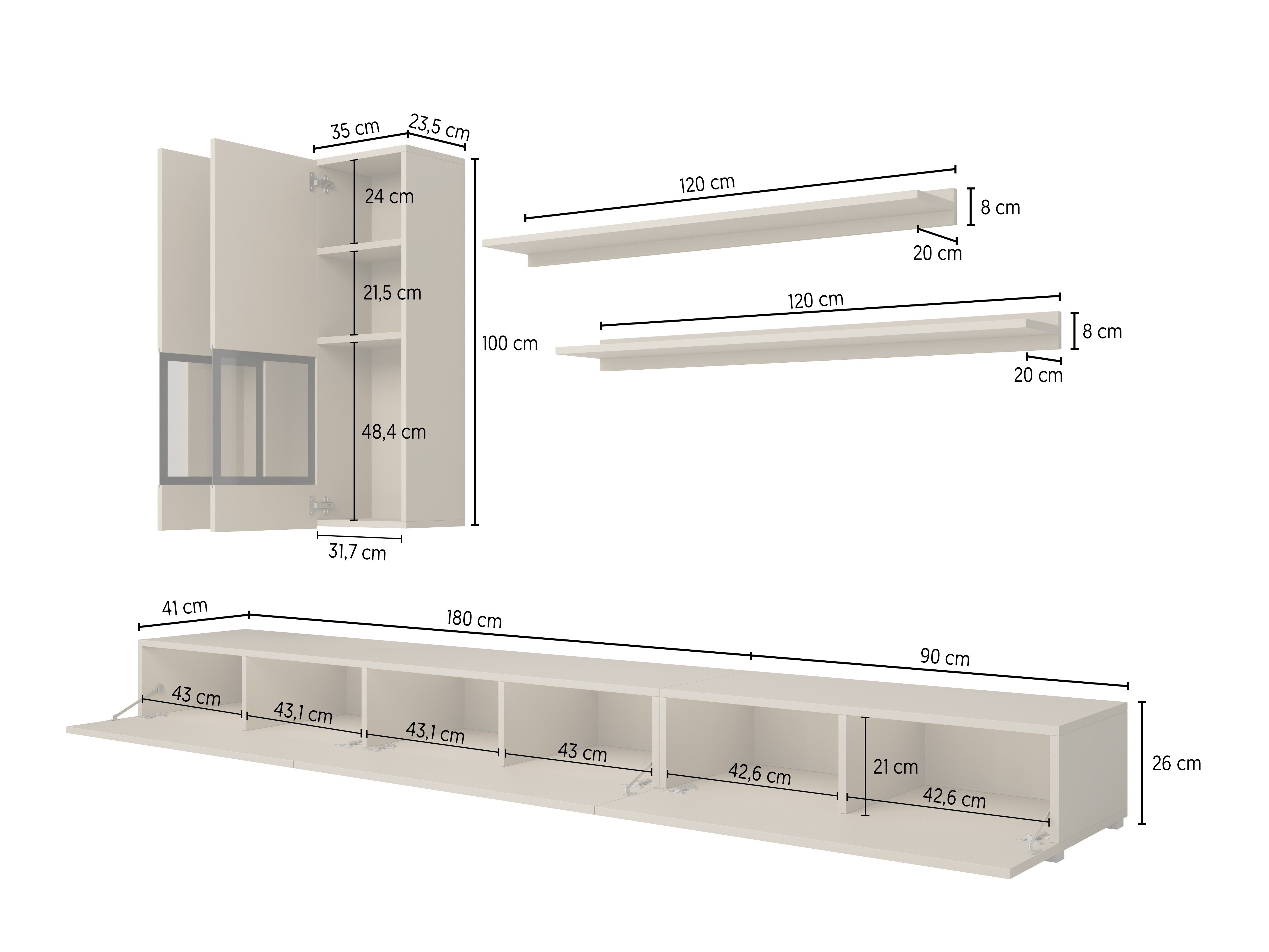 Stuemøbelsæt Serodeu 100 (Hvid + Glansfuld hvid)